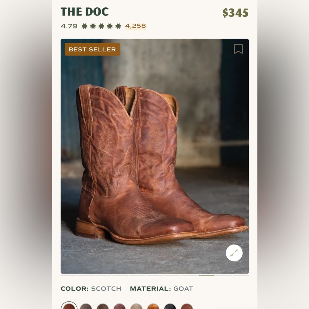 Tecovas “The Doc” Square Toe boots.